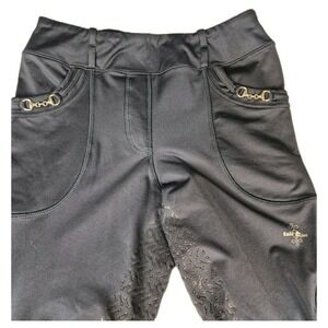 Fair Play Equestrian Riding Breeches Navy Blue Sz LG Silver Bit Trim Full Grip